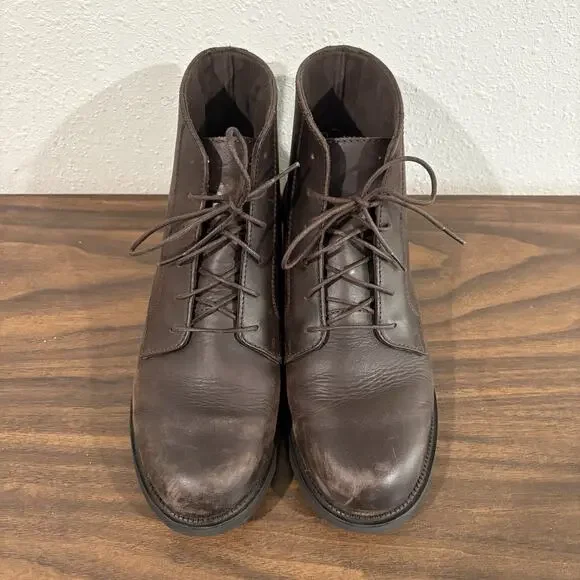L.L. Bean Womens Brown Leather Lace Up Combat Boots Size 8.5 Wide Ankle Booties - Picture 3 of 15